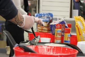 Making pancakes for the CANS Commuter Pancake Breakfast, Fall 2015 