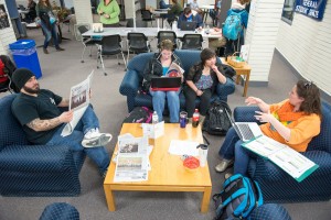 Commuter students studying and relaxing in the Commuter Lounge 2015 