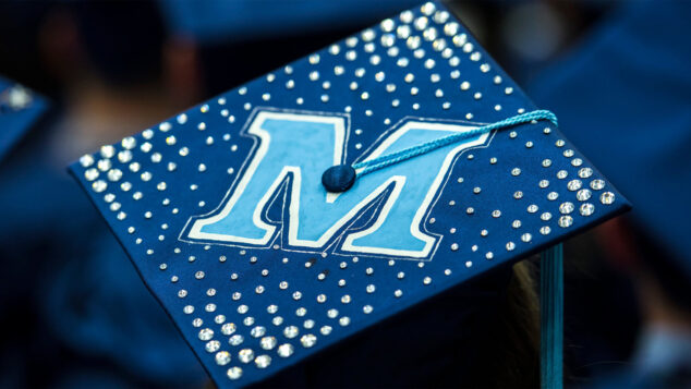 Graduation cap decorated by a UMaine M