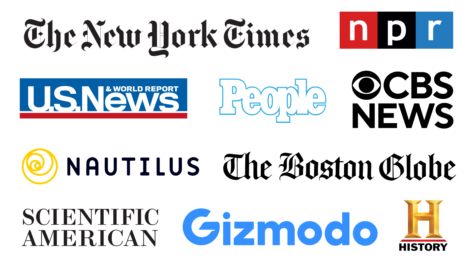 A graphic containing logos from several news and media organizations.