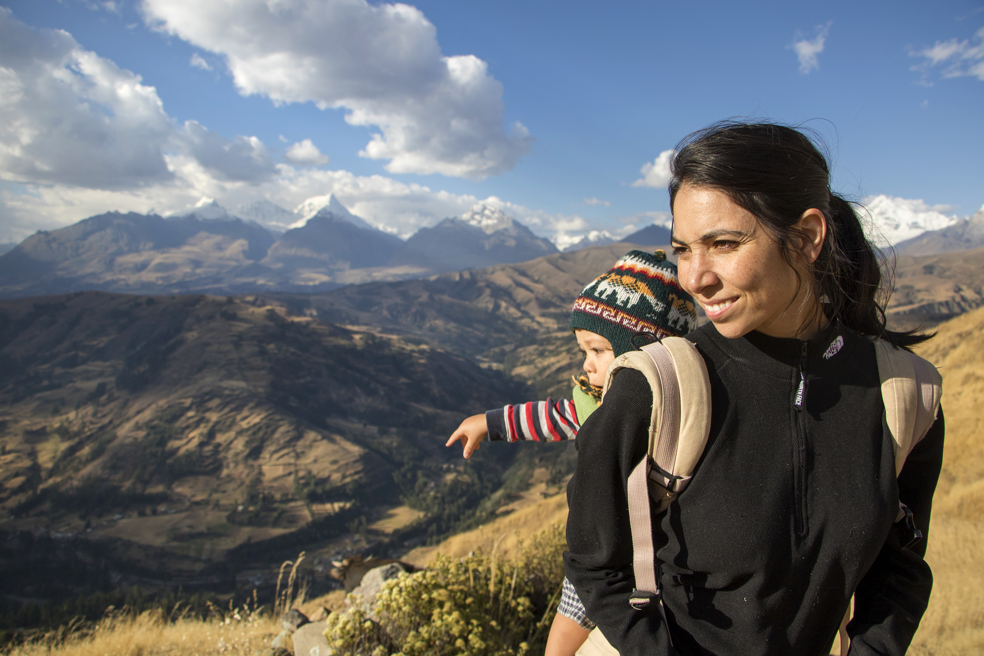 Woman and baby in mountains