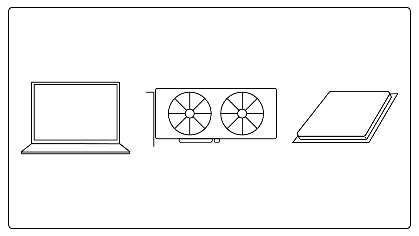 drawing of computer, gpu and cpu