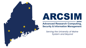 map of Maine with UMS campuses marked by stars and arcsim logo