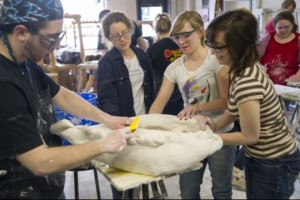 students making sculpture