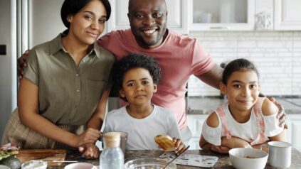 African American family eating together