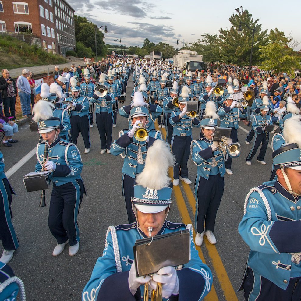 marching band playing in parade