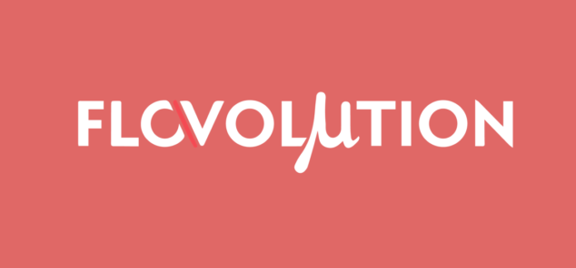 Flovolution logo in white with red background