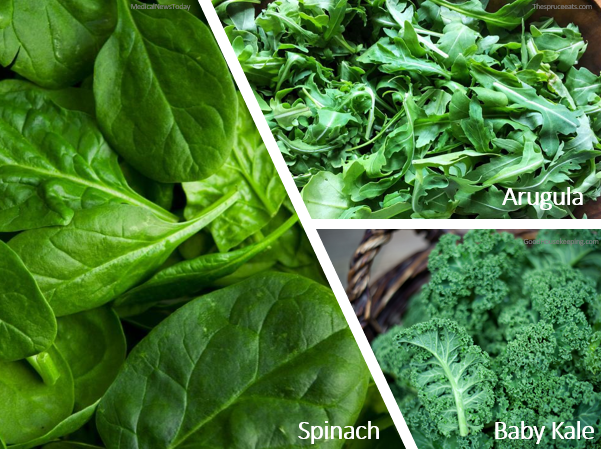 An image of the vegetables grown in the chamber: Spinach, arugula, and baby kale