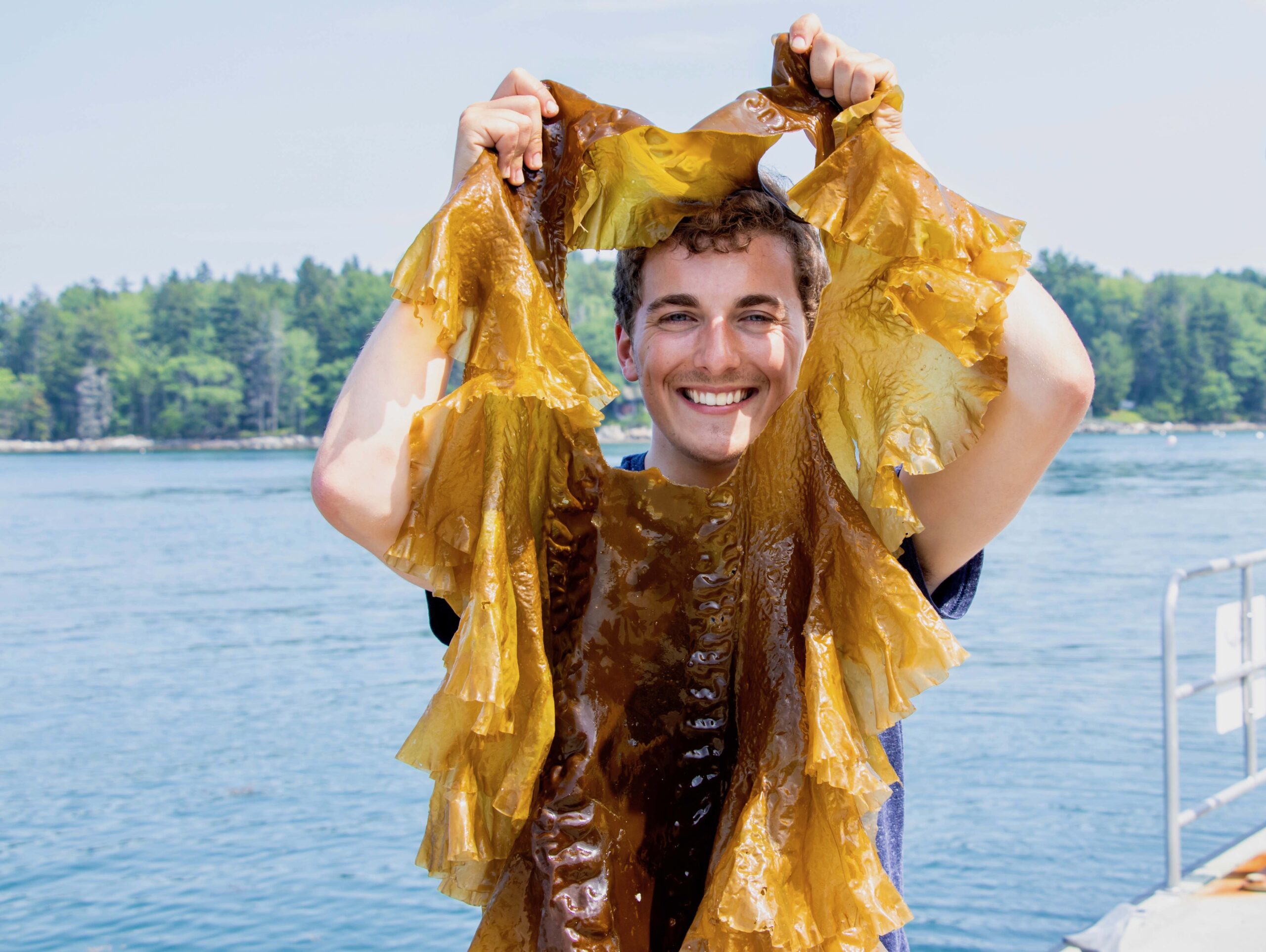 Student holding up kelp