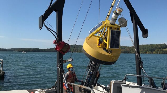 LOBO buoy being loaded onto RV Ira C