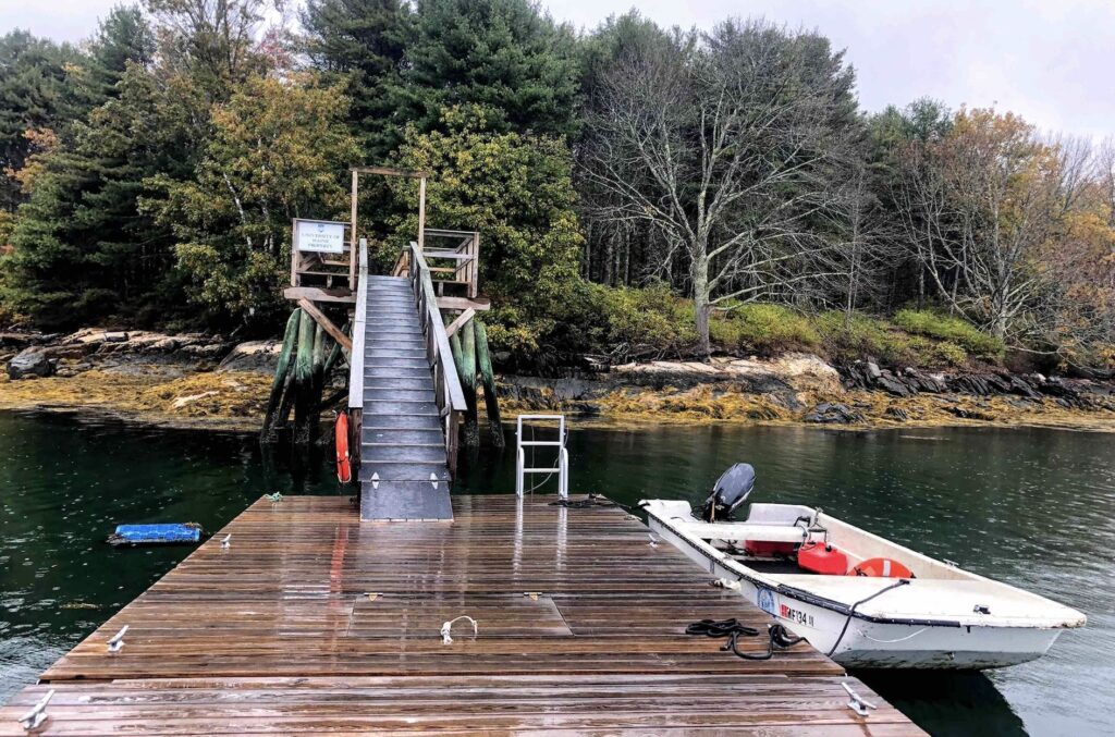 View towards shore from pedestrian dock at Darling Marine Center