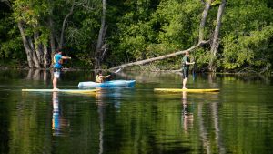 UMaine students canoe and paddleboard on the river
