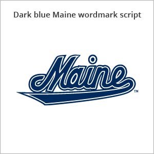 Dark blue Maine wordmark script