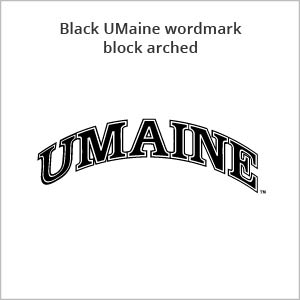 Black UMaine wordmark block arched