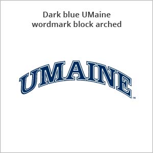 Dark blue UMaine wordmark block arched