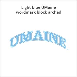 Light blue UMaine wordmark block arched