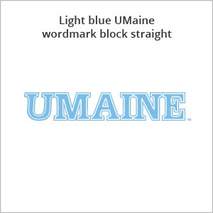 Light blue UMaine wordmark block straight