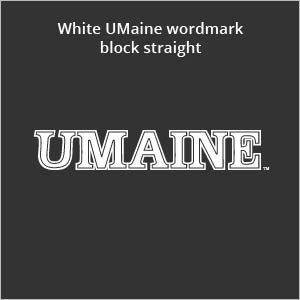 White UMaine wordmark block straight
