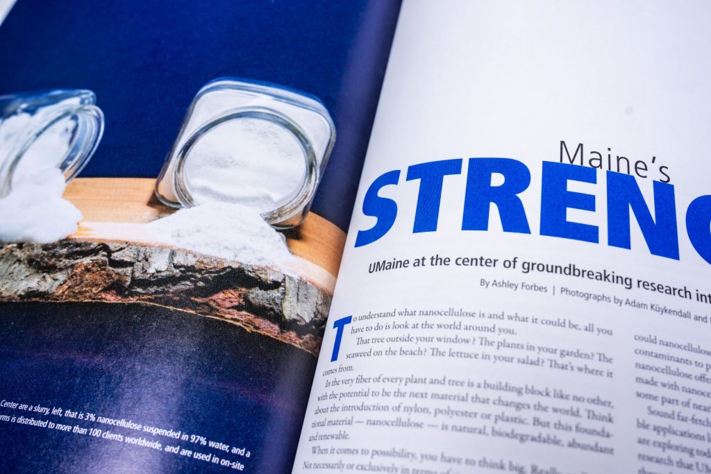 A photo of a feature inside UMaine Today magazine