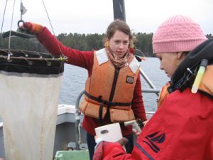 Photo of researchers in front of plankton net