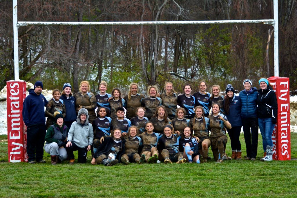 Women's Rugby Team group photo on the endfield