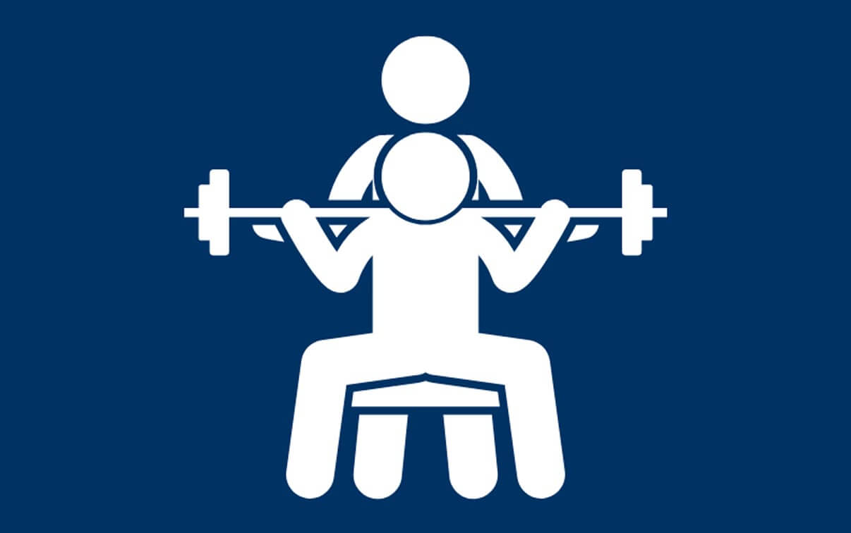 An illustration of a person lifting a weight with another person helping