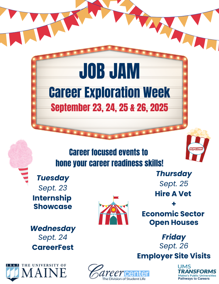Carnival like flyer with details for the Job Jam weeklong event