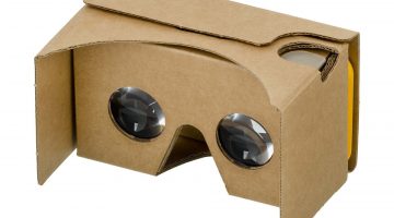 A google cardboard headset for viewing virtual reality movies.