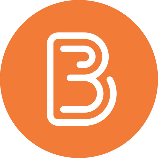 The Brightspace logo - a large orange circle with a white letter B in the center. 
