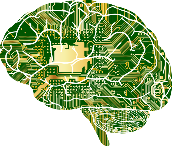 an illustration of a brain that is green in color and composed of computer circuits