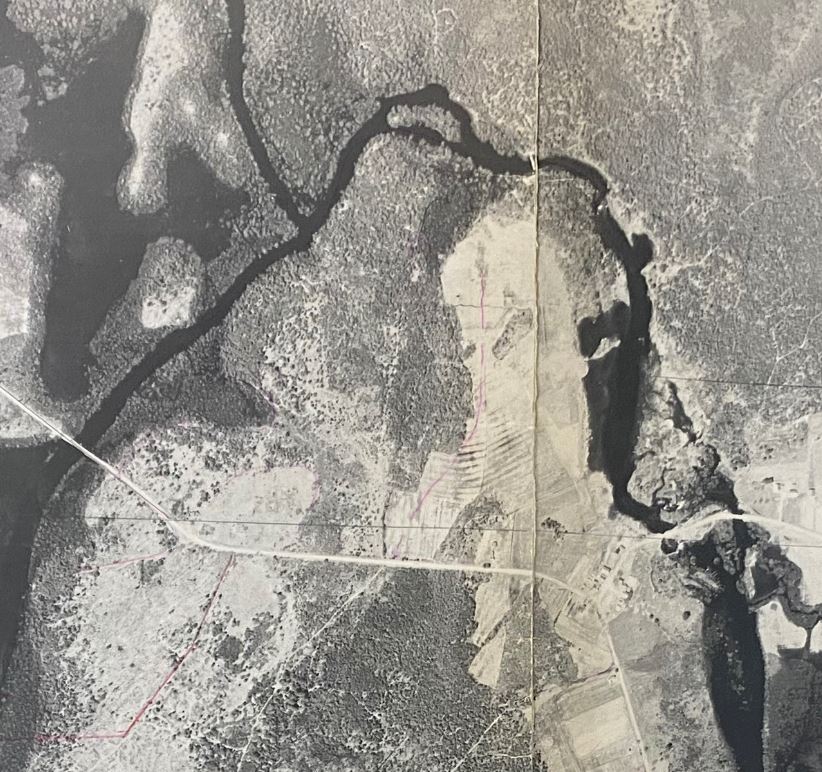 An aerial photo taken in 1939 over what will become the Hirundo Wildlife Refuge.