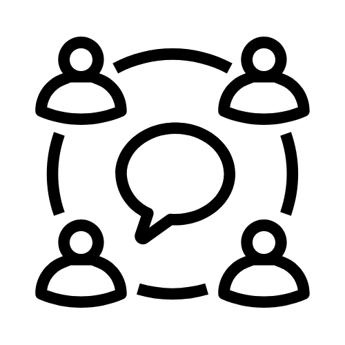 Circle of people with a speech bubble in the middle
