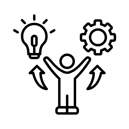 graphic of a person with a lightbulb and gear overhead