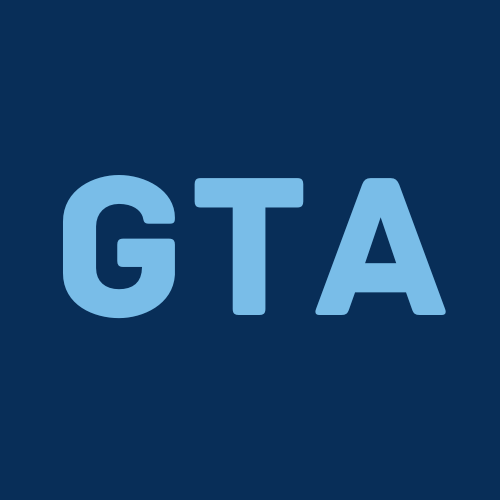 UMaine blue background with light blue letters spelling "GTA"