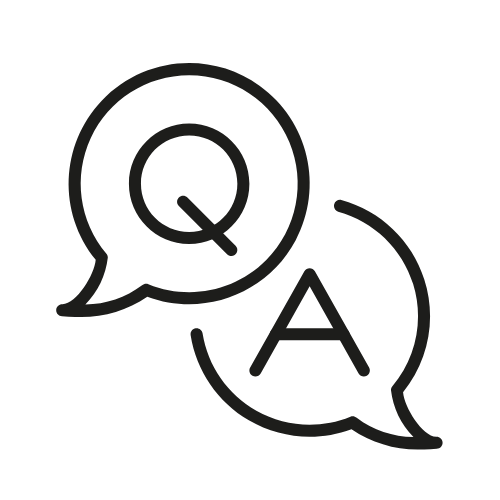 The letters "Q" and "A in speech bubbles
