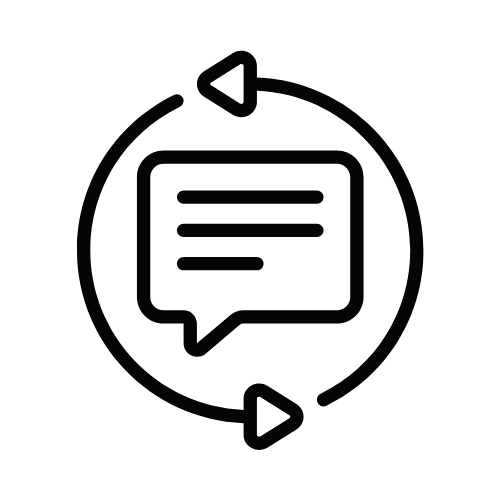 A comment bubble with two arrows making a circle around the bubble