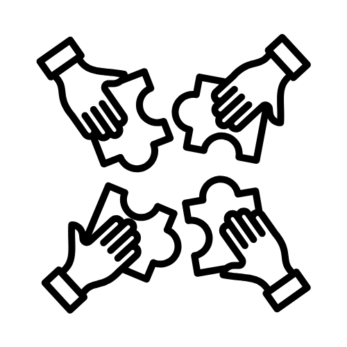 C.A.R.E. factors Four hands holding puzzle pieces apart from each other.