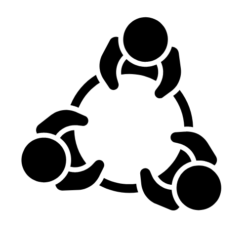 A graphic of three people sitting around a table talking