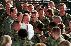 Secretary of Defense William Cohen addressing service members