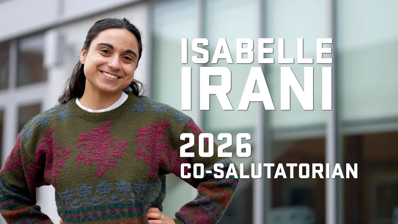 A photo of Isabelle Irani with the text "Isabelle Irani 2026 Co-Salutorian"