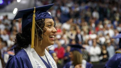 Female student-athlete at UMaine's 2016 Commencement