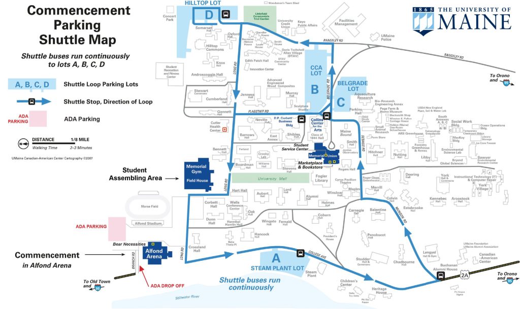 A photo of the commencement parking map