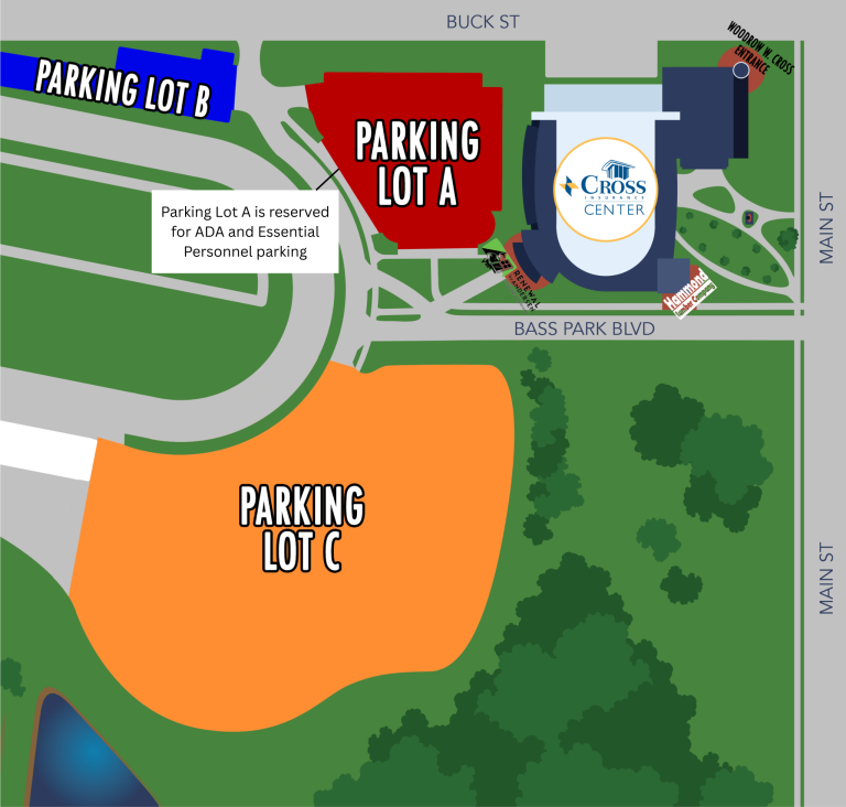 A mockup of the parking map at Cross Insurance Center