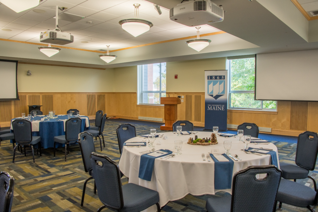 Dining tables set and ready at Wells Conference Center