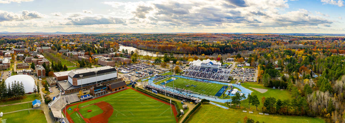 Aerial view of campus during homecoming