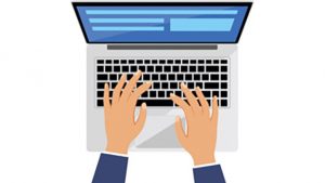 Clip art of hands typing on a laptop