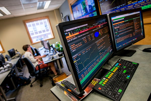 Computer screen with economics on screen.