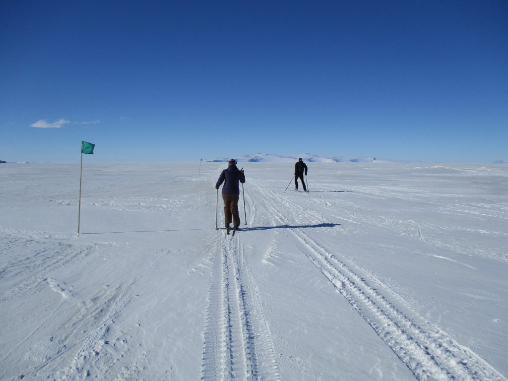 Cross-country skiing out on the McMurdo Ice Shelf