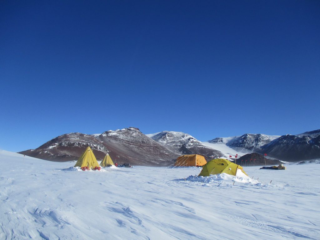 Tents set up at the camp on Shackleton Glacier.