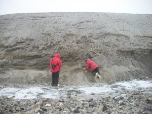Sampling a section in Marshall Valley, Antarctica. Jan. 2011